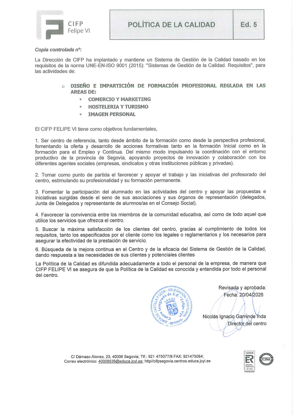 política de calidad 25 -26